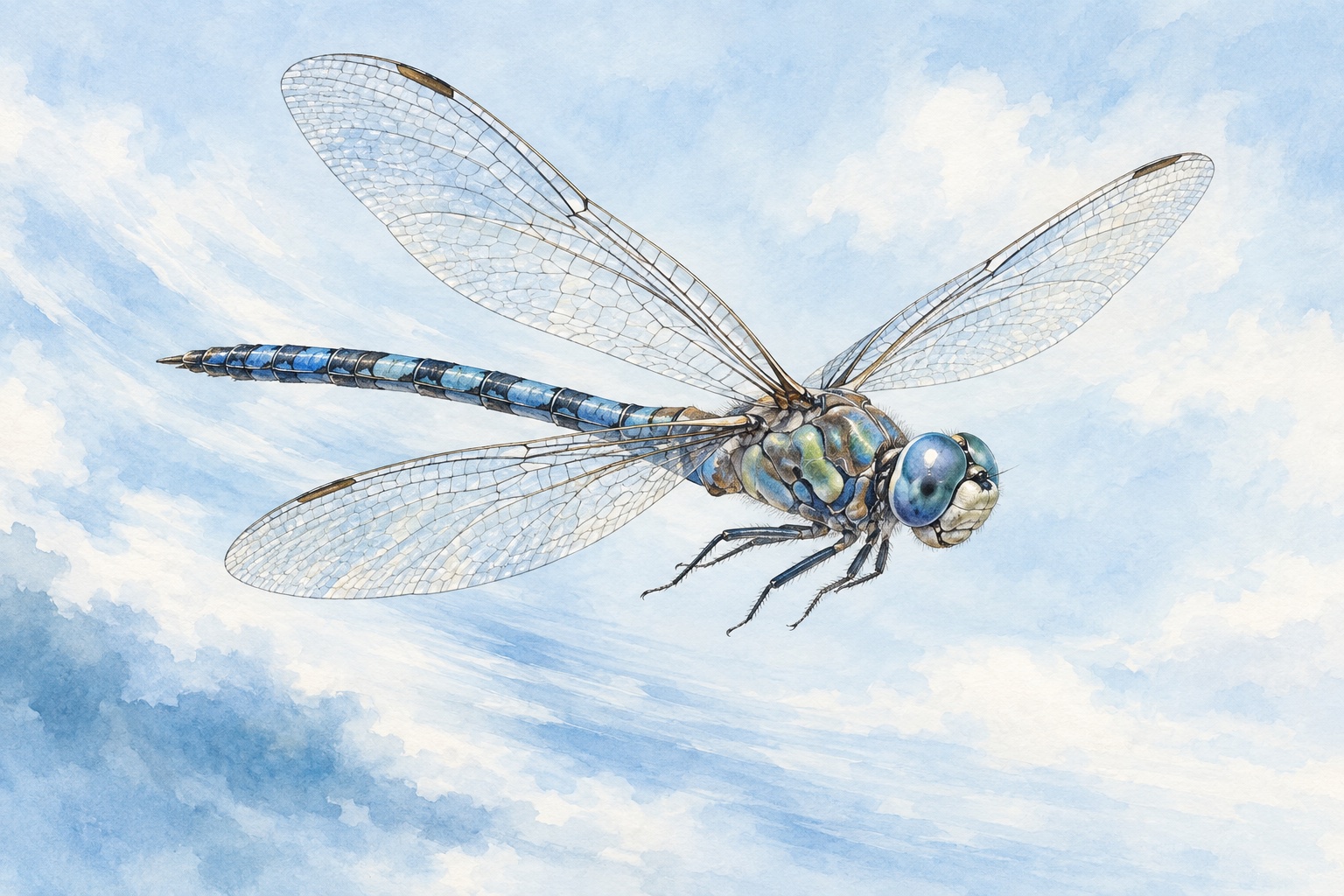 Lokale künstlerische Themenillustration einer Libelle im Flug